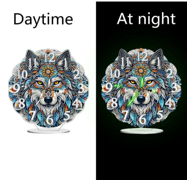 Diamond Painting Leuchtende Uhr Wolf